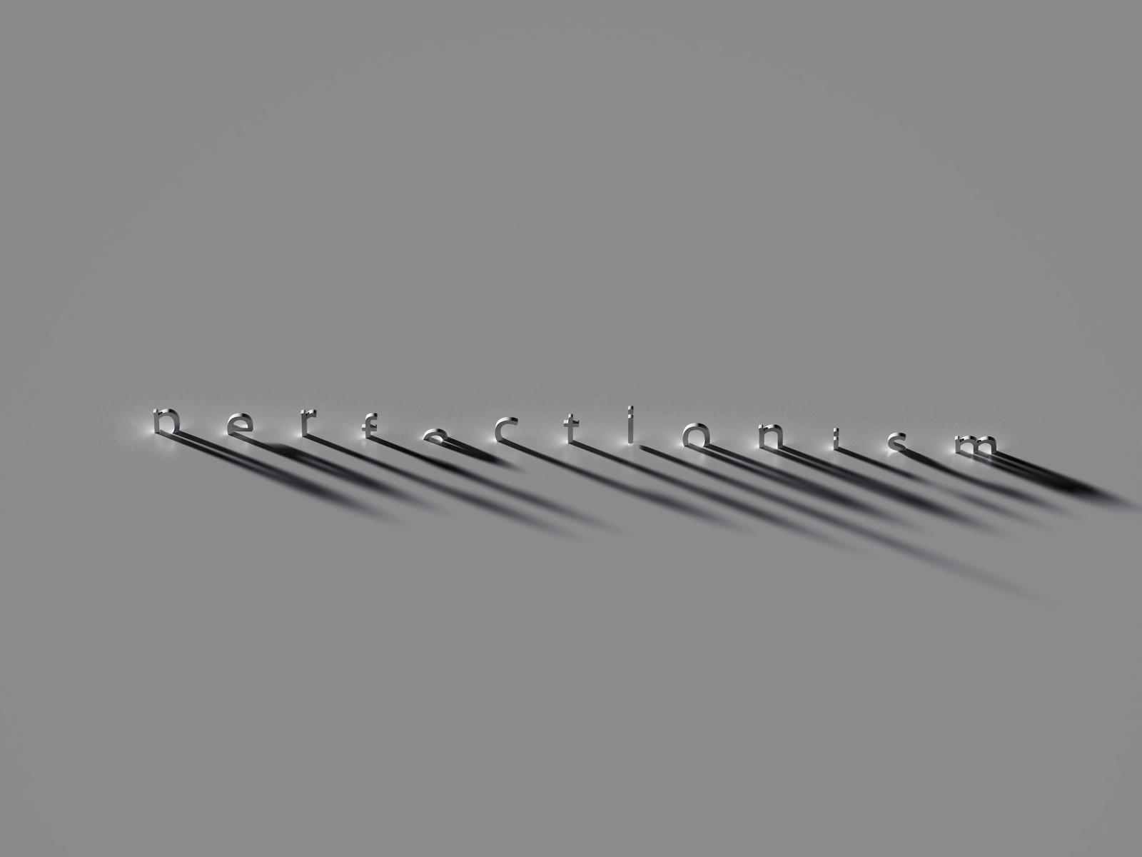 The word "perfectionism" in reflective metallic letters casting long shadows, symbolising the hidden weight behind striving for perfection — Serenity of Mind Therapy blog